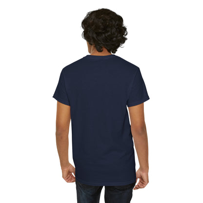 Black graphic T-shirt by Printify featuring a dripping lips 'hmm...' bite design on the front.