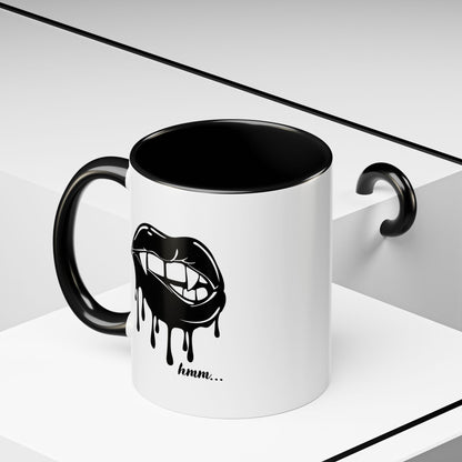 Black Dripping Lips Accent Coffee Mug with Bite Graphic, 11oz or 15oz, Printify ceramic mug featuring bold lip design.