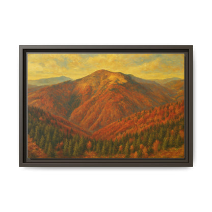 Autumn mountain matte canvas wall art by Printify featuring a scenic mountain landscape in a framed canvas print.