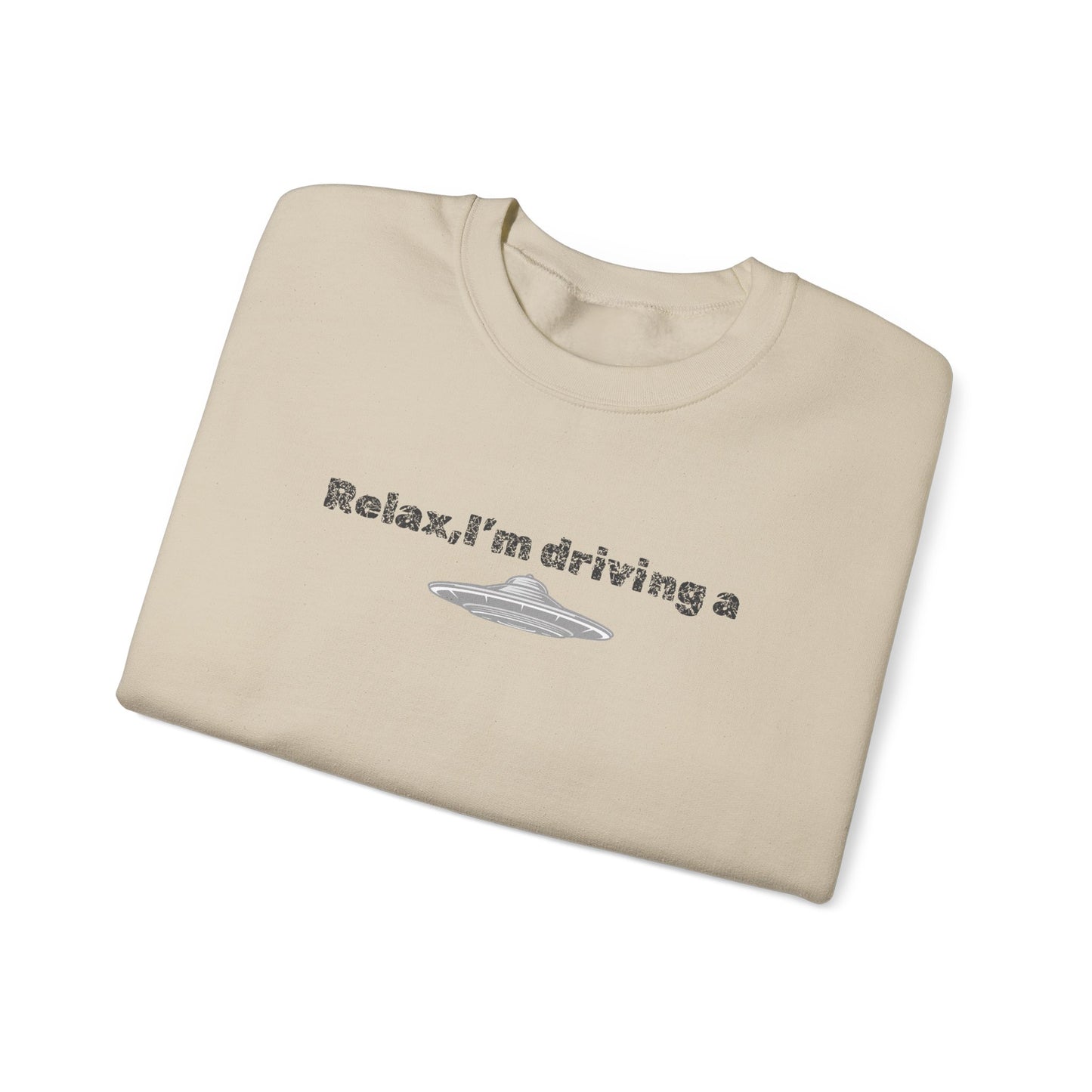 Relaxing UFO Driving Sweatshirt, Funny Gift for UFO Lovers, Unisex Crewneck Pullover, Casual Wear, Space Enthusiast Apparel