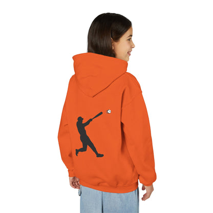 Youth baseball silhouette hoodie for kids, featuring a baseball player design, made by Printify, casual pullover for children.