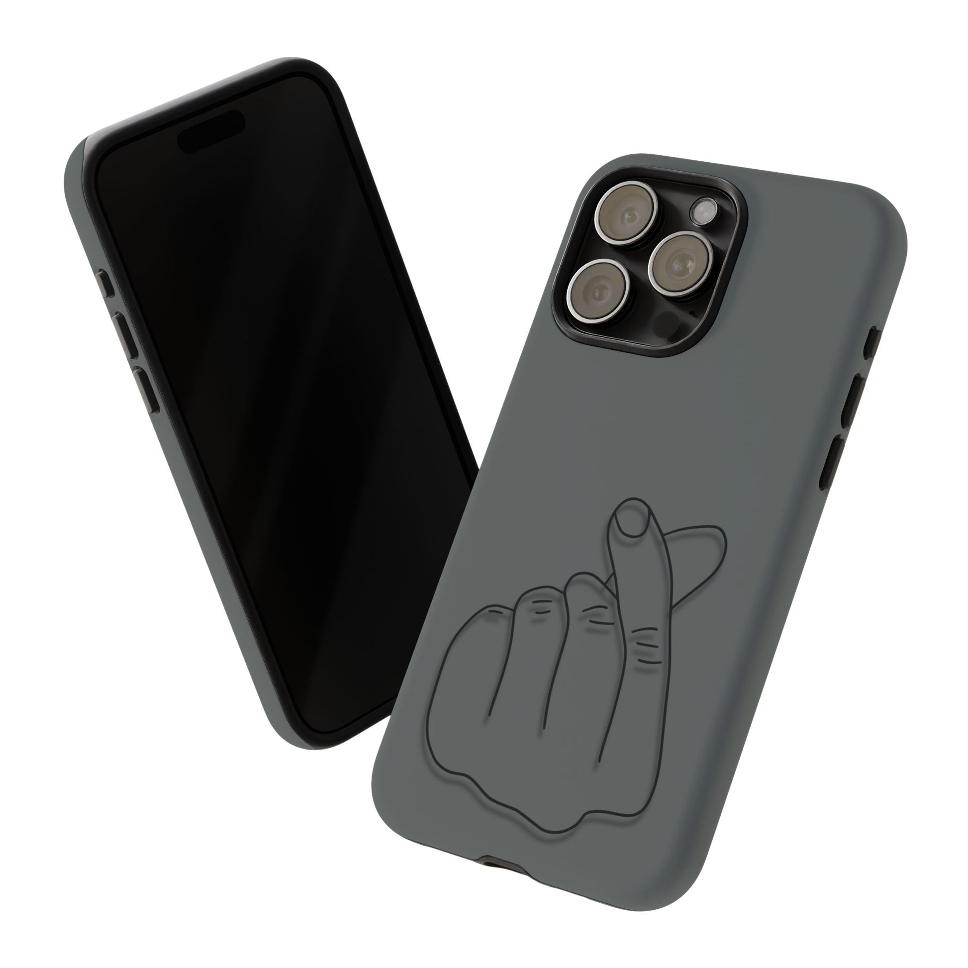 Silicone phone case with embossed Korean finger heart design, stylish protective cover for smartphones by Printify