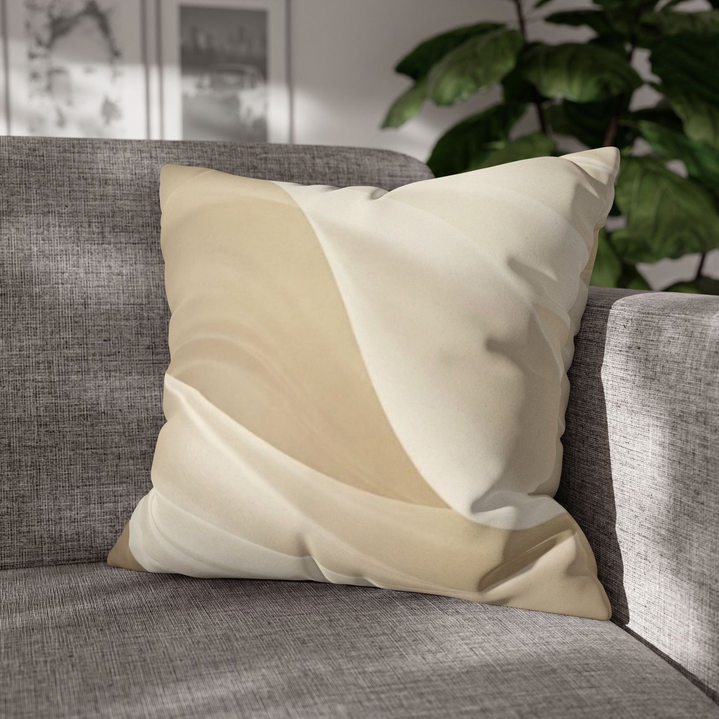 Beige Abstract Wave Pillowcase | Faux Suede Square Pillow Cover