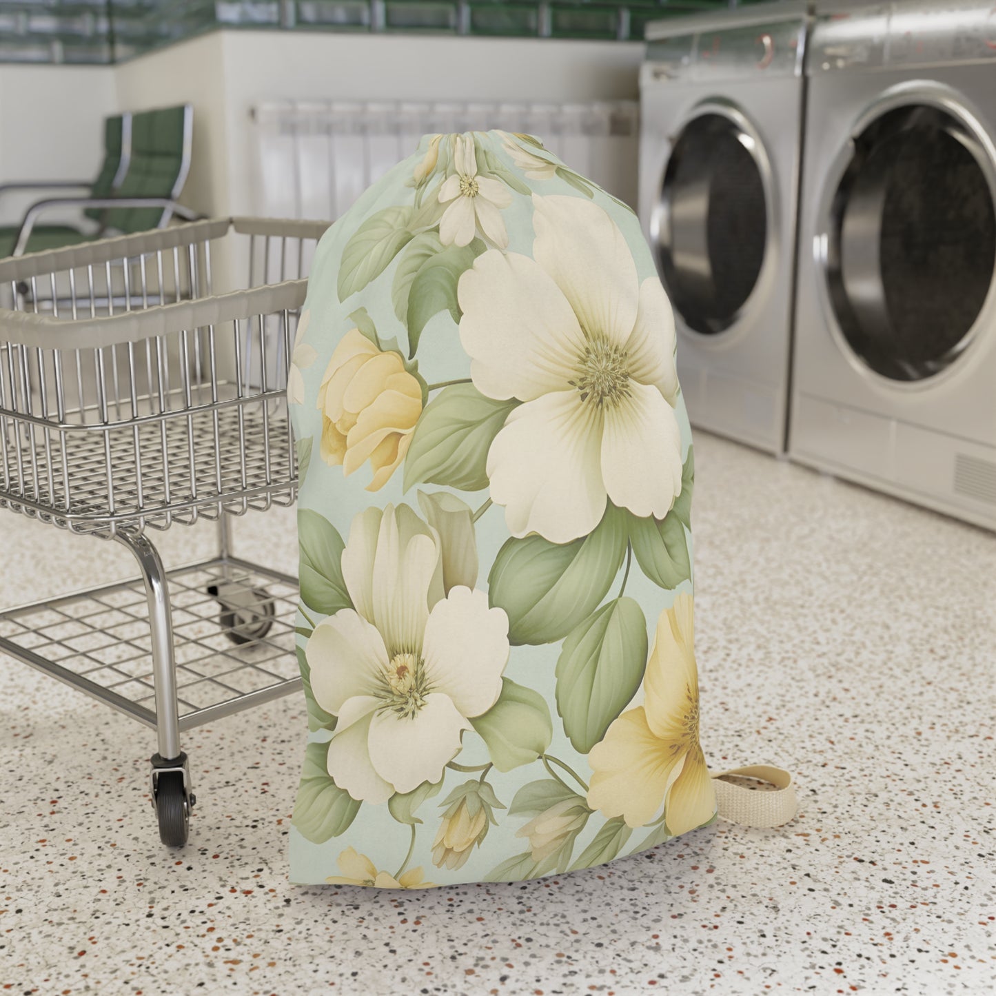 Vintage Yellow Floral Laundry Bag | Canvas Drawstring Wash Bag