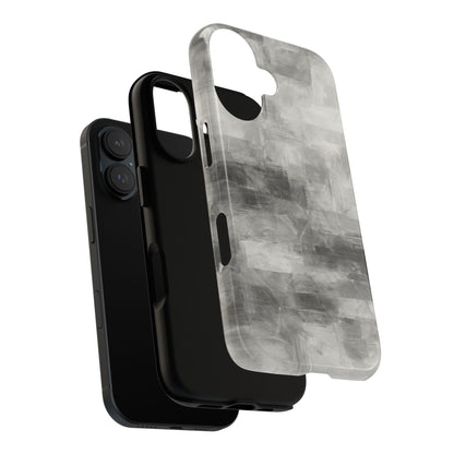 Abstract gray grid phone case for iPhone, tough protective cover by Printify featuring a modern geometric design.