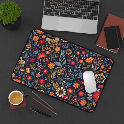 Autumn floral patterned desk mat from Printify featuring fall flowers, ideal for office or home workspace.