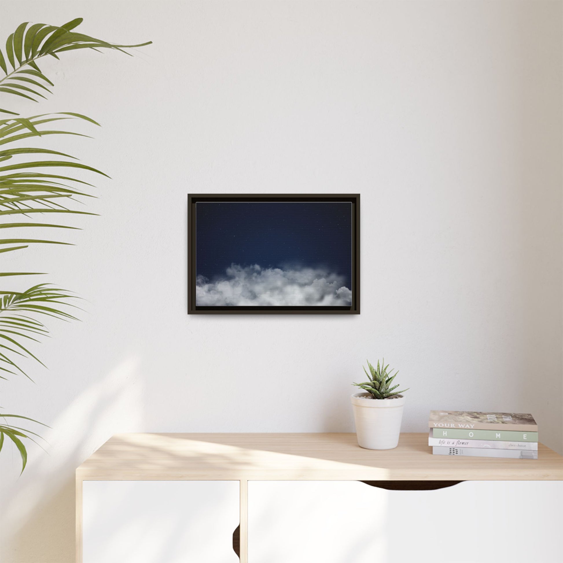 Framed night sky clouds matte canvas wall art featuring starry sky design by Printify, ideal for home decor.