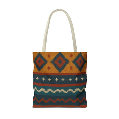 Southwestern diamond pattern tote bag with Aztec tribal geometric print, featuring sturdy handles and spacious interior.