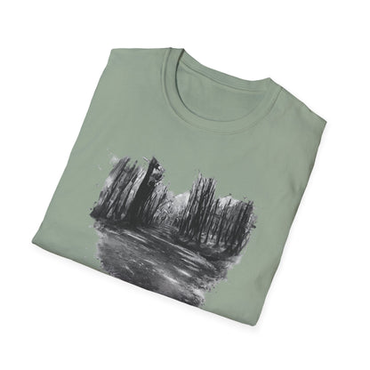 Unisex Softstyle T-Shirt with Abstract Landscape Art, Casual Wear, Gift for Art Lovers, Everyday Fashion, Nature Inspired Tee - TRV