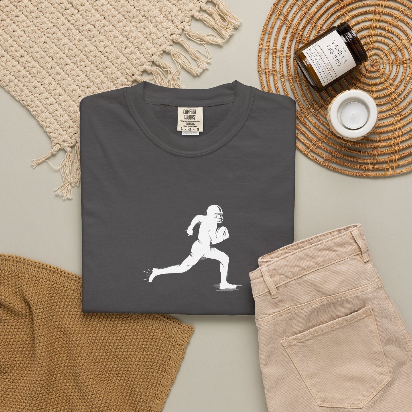 Sporty Unisex Garment-Dyed T-Shirt with Football Player Graphic, Activewear, Casual Wear, Gift for Runners, Fitness Apparel, Everyday Style