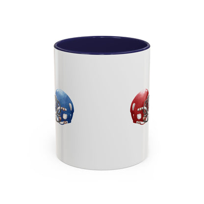 Football Helmet Coffee Mug — Red vs Blue Rivalry Accent Mug (11/15oz)