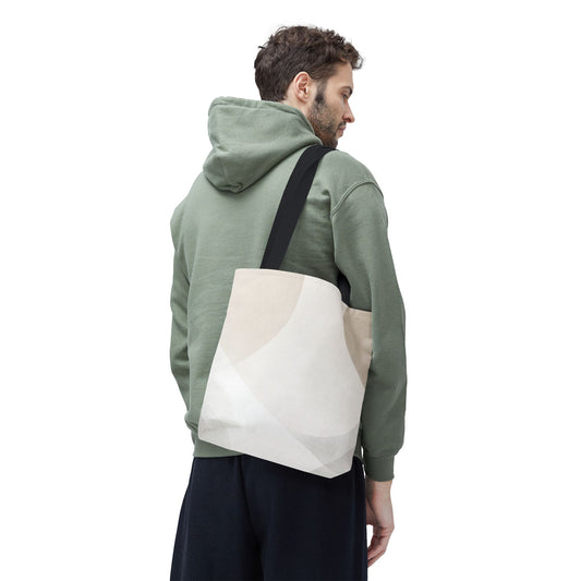 Minimal beige tote bag with neutral abstract geometric shapes, stylish Printify bag perfect for everyday use