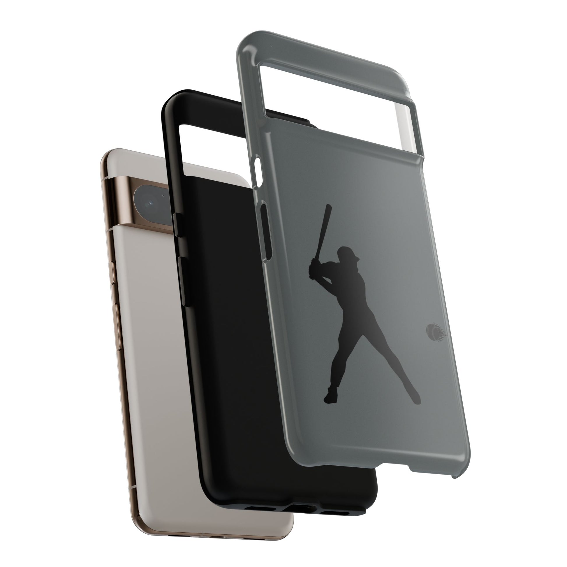 Black baseball silhouette tough phone case for iPhone, protective sporty design by Printify.