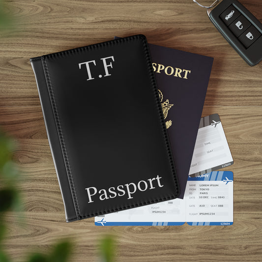Leather travel passport holder with monogram initials, stylish Printify accessories for secure passport protection.