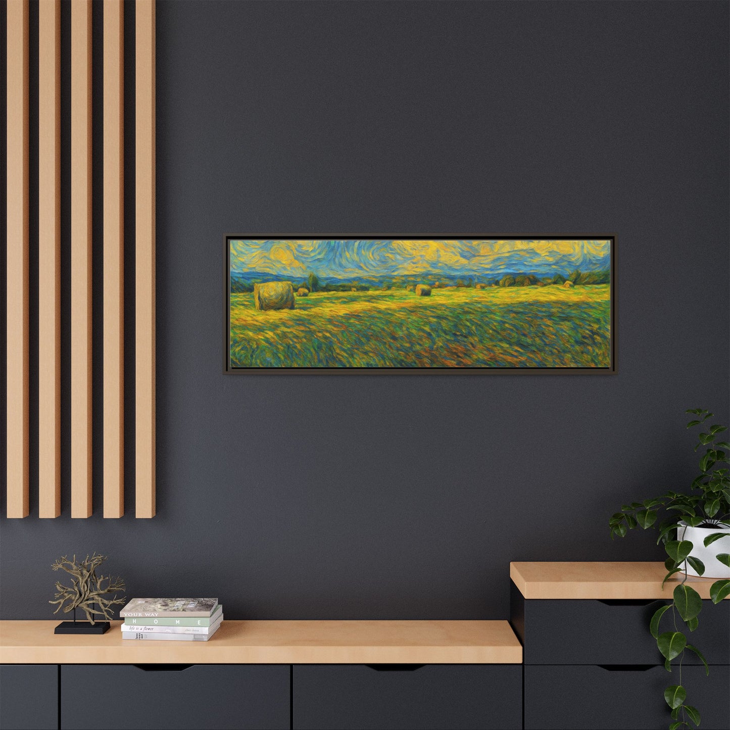 Framed landscape matte canvas print by Printify featuring a colorful scenic design on high-quality canvas.