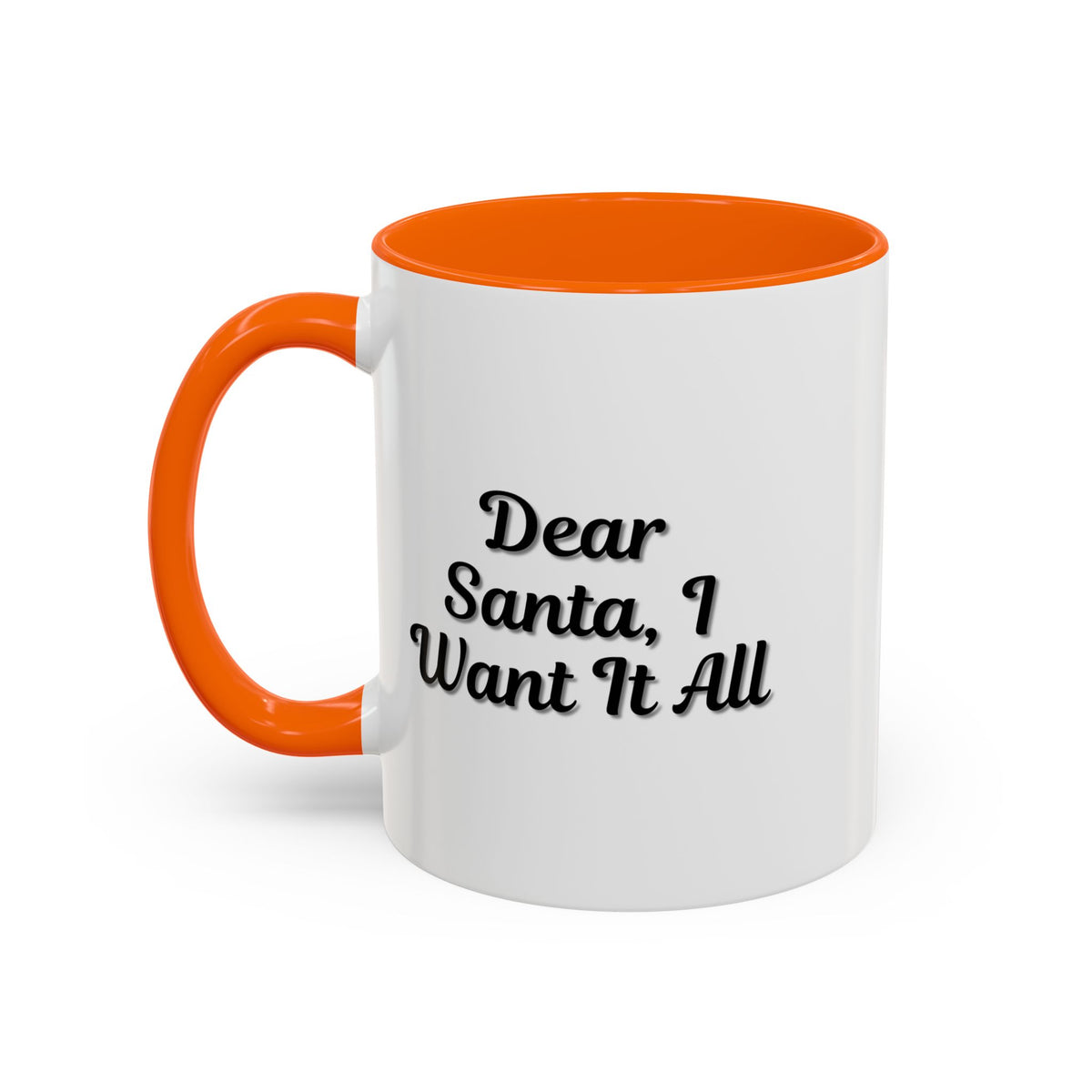 Printify holiday Christmas mug with "Dear Santa I Want It All" design, featuring festive red and green accents on a ceramic mug.