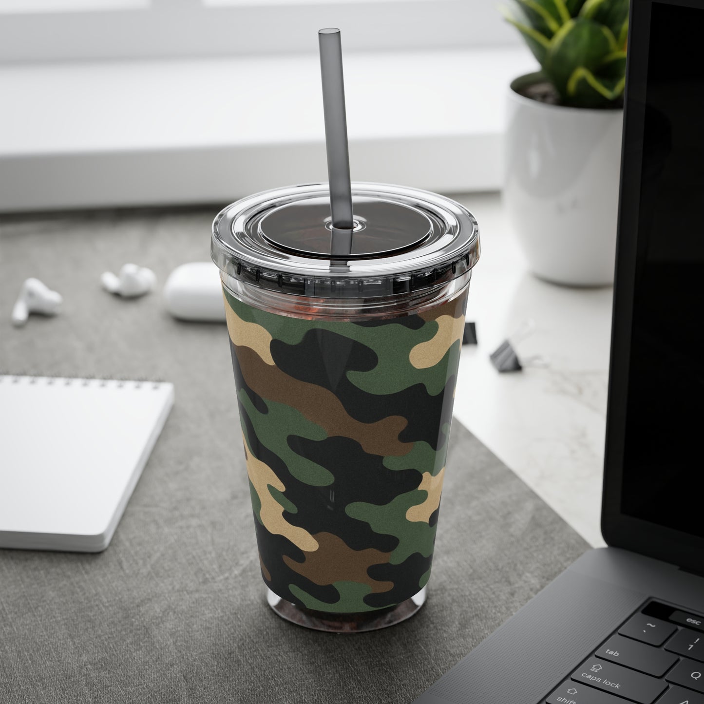 Stylish Camo Tumbler, 16oz Cup with Straw, Perfect for Outdoor Adventures, Gifts for Him, Travel Mug, Eco-friendly Drinkware, Camping