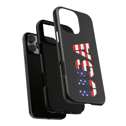 USA Phone Case with a patriotic American flag design, durable tough case for iPhone by Printify.