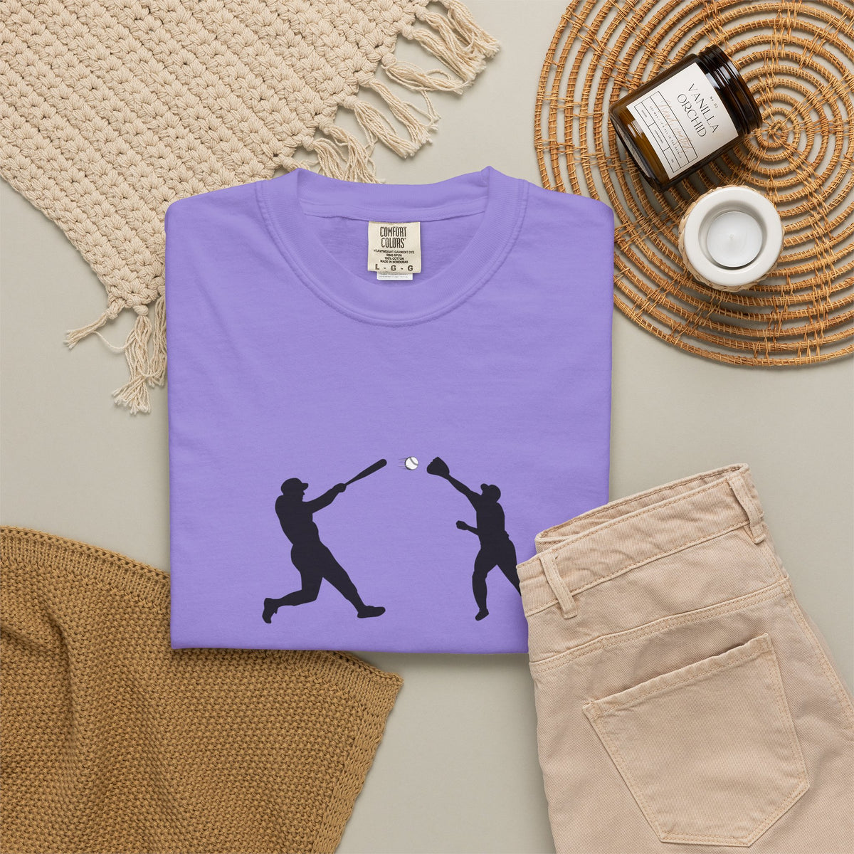 Black baseball silhouette T-shirt featuring a minimal baseball players graphic print on a casual unisex tee by Printify.