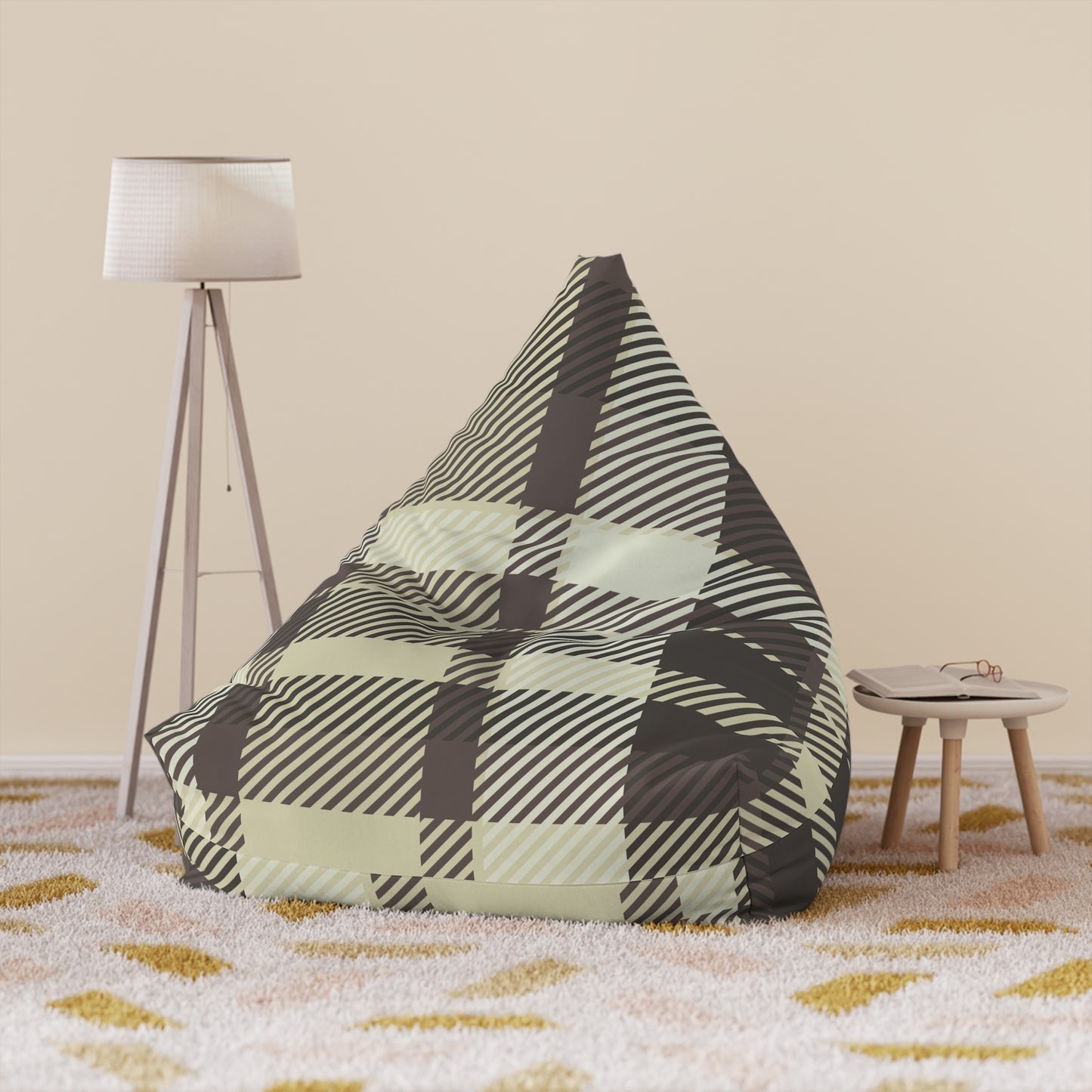 Brown Plaid Pattern Bean Bag Chair Cover | Rustic Buffalo Check