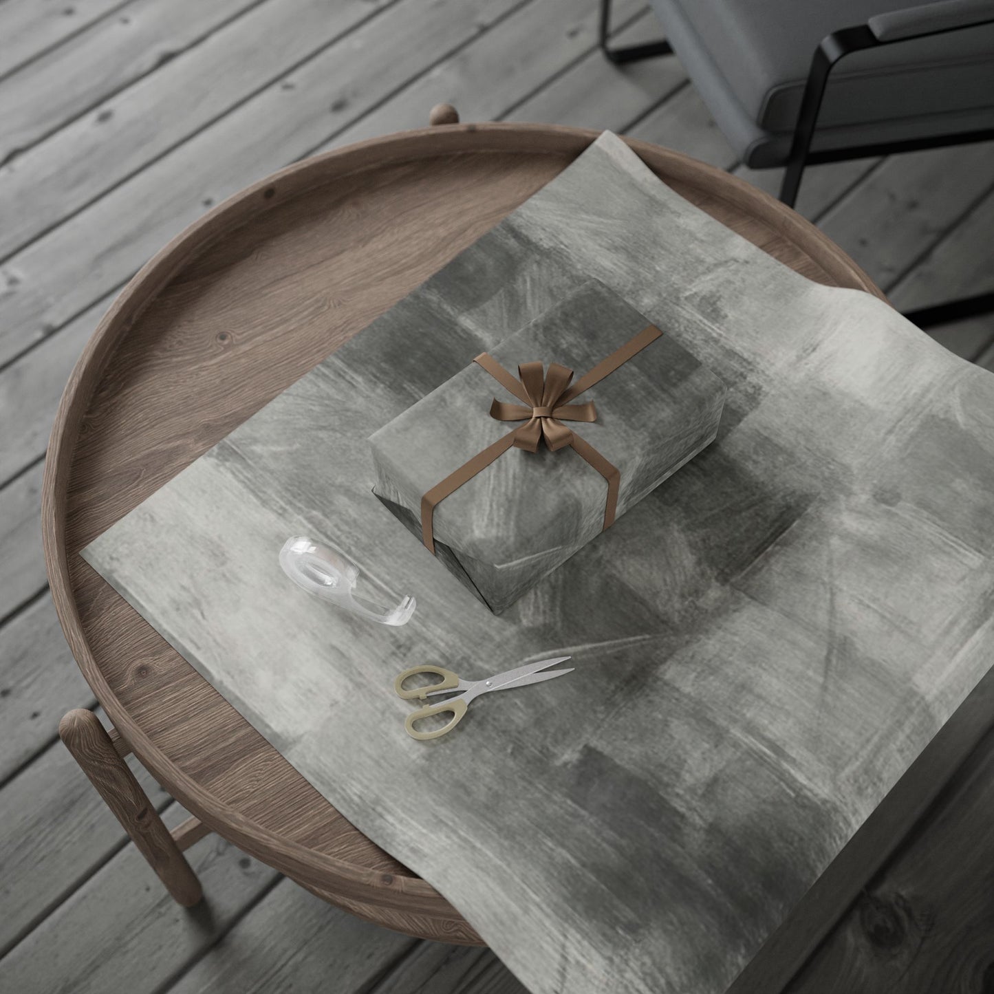 Gray marble wrapping paper roll with watercolor design, ideal for gift wrapping for weddings, birthdays, and minimalist packaging.