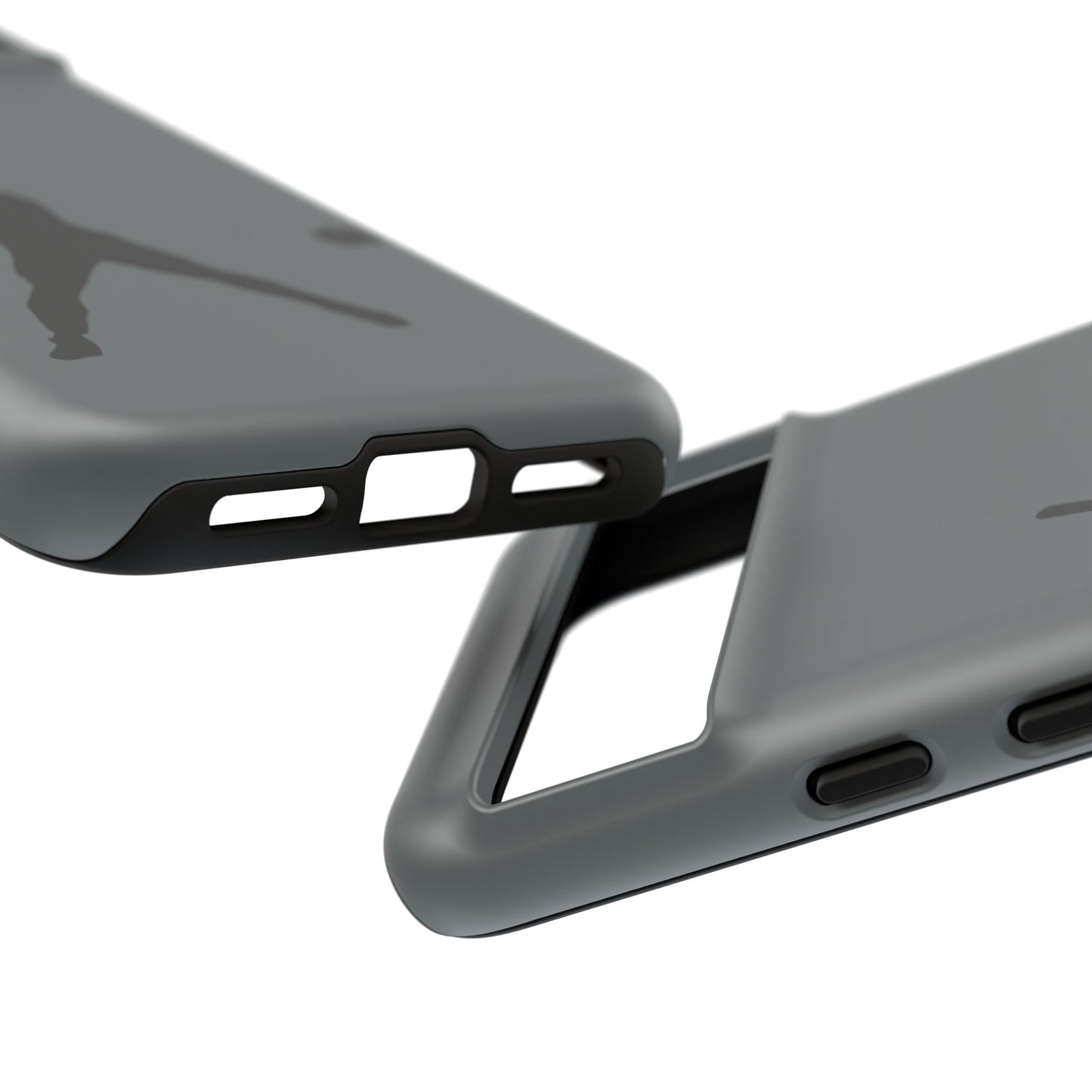 Black iPhone case with a white baseball silhouette design, protective sporty phone cover for iPhone models by Printify.