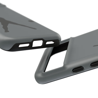 Black iPhone case with a white baseball silhouette design, protective sporty phone cover for iPhone models by Printify.