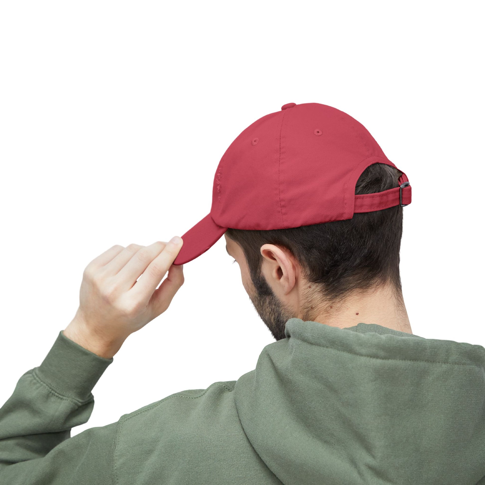Distressed baseball cap with silhouette batter design, casual hat from Printify featuring a worn, vintage style.