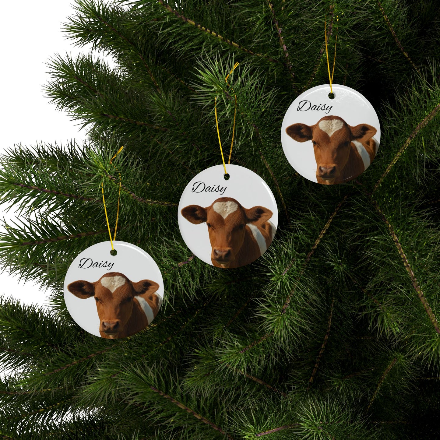 Heart-Spot Calf ceramic ornament with personalized name option, featuring a charming heart-shaped design and decorative details.