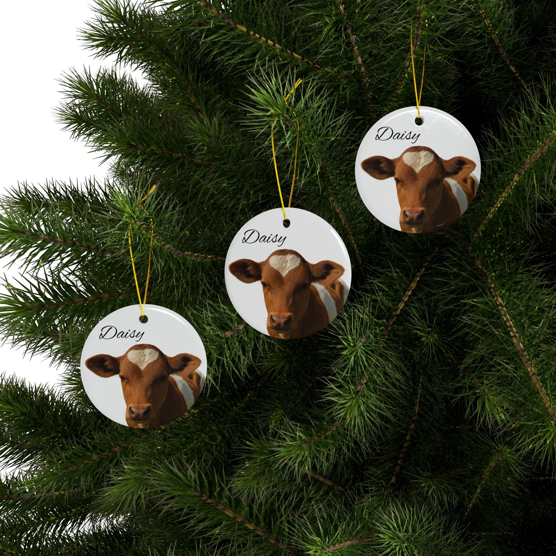 Heart-Spot Calf ceramic ornament with personalized name option, featuring a charming heart-shaped design and decorative details.