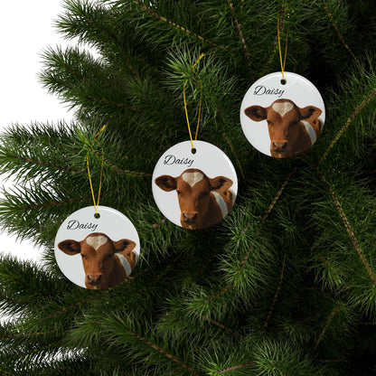 Heart-Spot Calf ceramic ornament with personalized name option, featuring a charming heart-shaped design and decorative details.