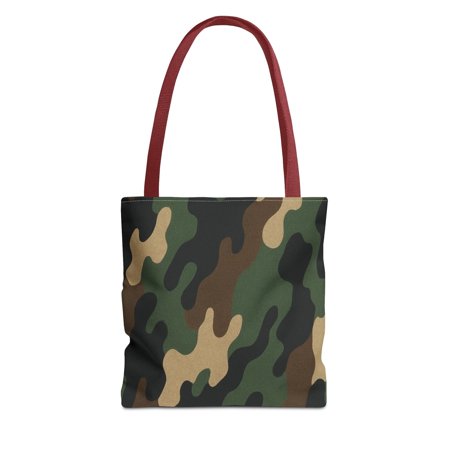 Camo pattern tote bag by Printify with all-over camouflage print, made of durable canvas, ideal for casual carrying and everyday use.