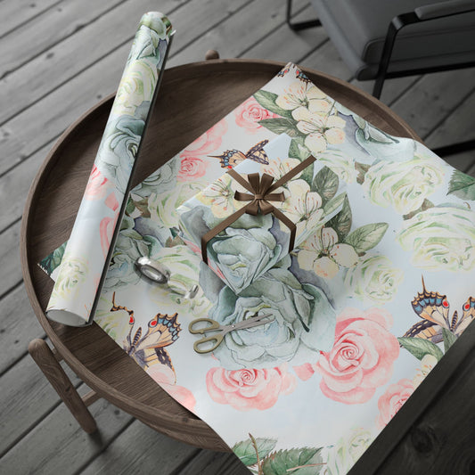 Floral Watercolor Wrapping Paper Roll — Vintage Butterfly & Pastel Garden Gift Wrap