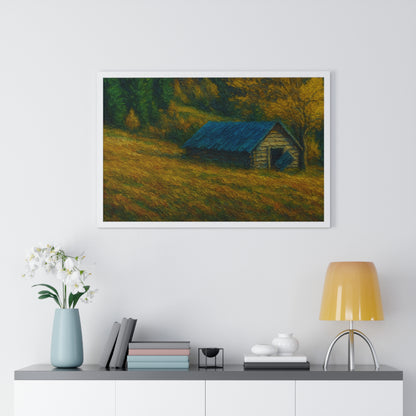Rustic Cabin Framed Poster, Nature Wall Art, Cozy Home Decor, Gift for Farmhouse Lovers, Autumn Landscape Print - TRV