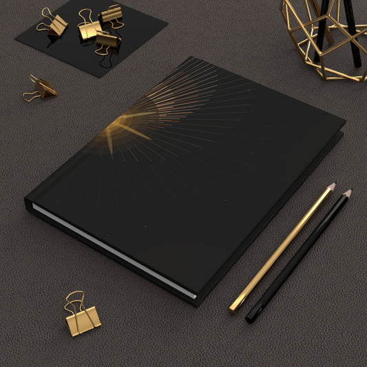 Golden Sunburst minimalist hardcover journal with matte finish, featuring a stylish paper product design by Printify.