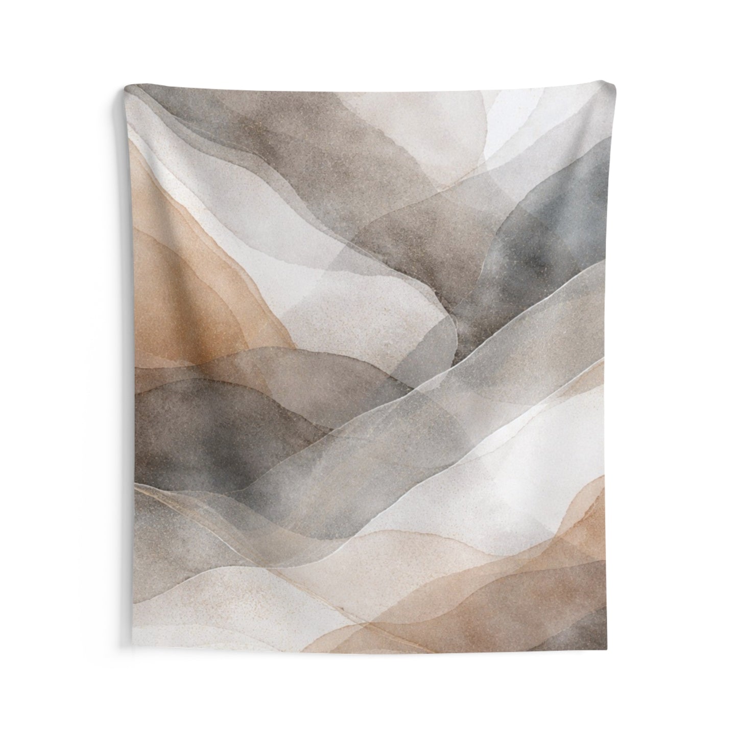 Abstract watercolor mountains indoor wall tapestry featuring neutral landscape art with soft, flowing mountain shapes and subtle color tones.