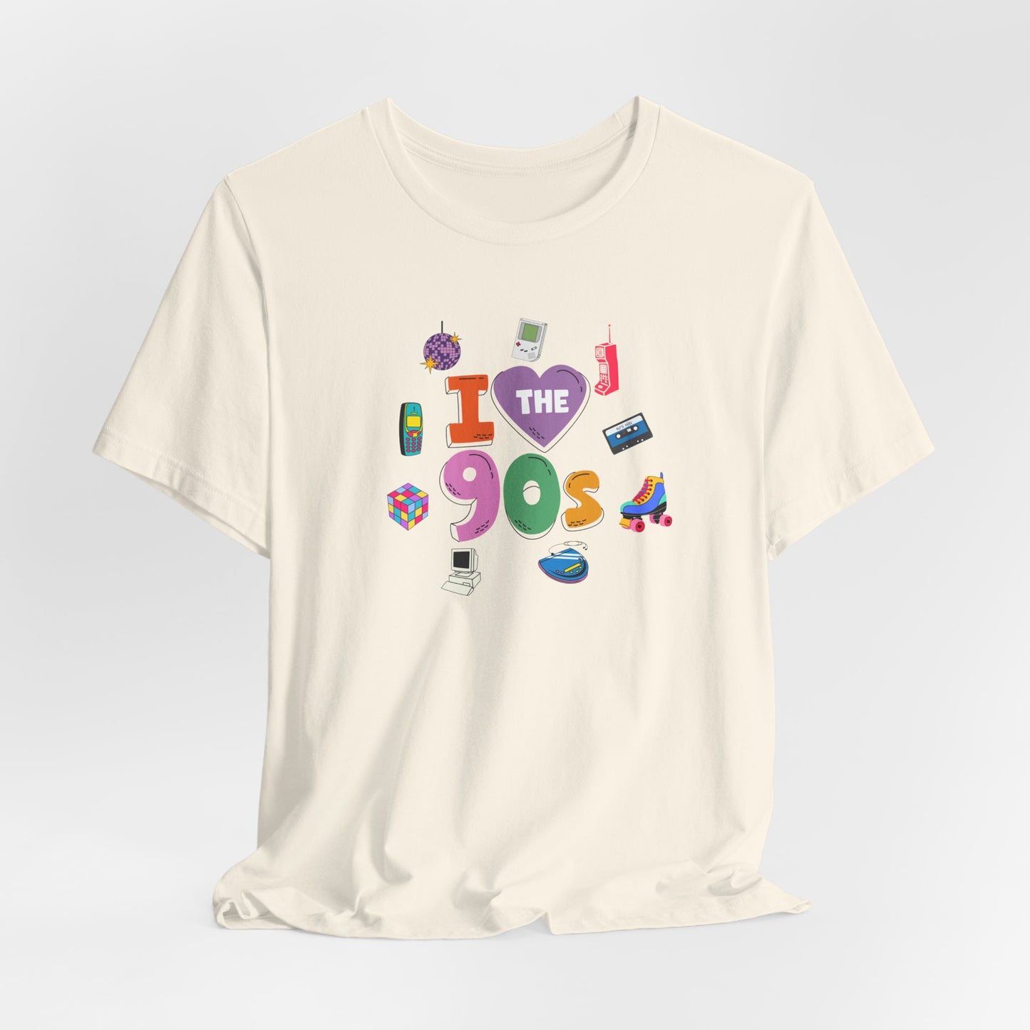 I  Love the 90's Short Sleeve Tee - Retro Graphic Tee, Vintage Style Shirt, Perfect for Casual Outings, 90s Nostalgia Apparel