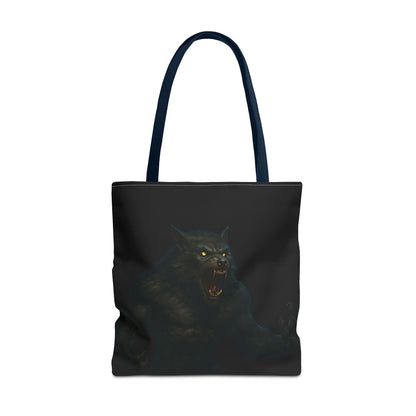 Werewolf tote bag featuring dark Halloween art, perfect for horror fans, made by Printify, shown with the bag's detailed design.