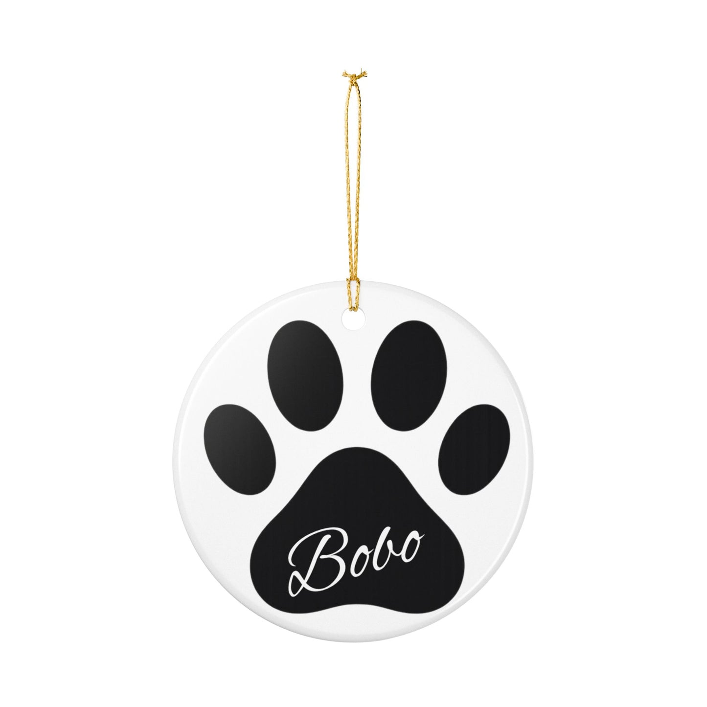Black Paw Print with Name Ceramic Ornament | Pet Memorial Christmas Decoration - TRV