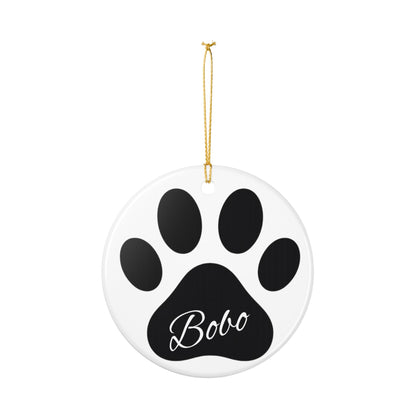Black Paw Print with Name Ceramic Ornament | Pet Memorial Christmas Decoration - TRV