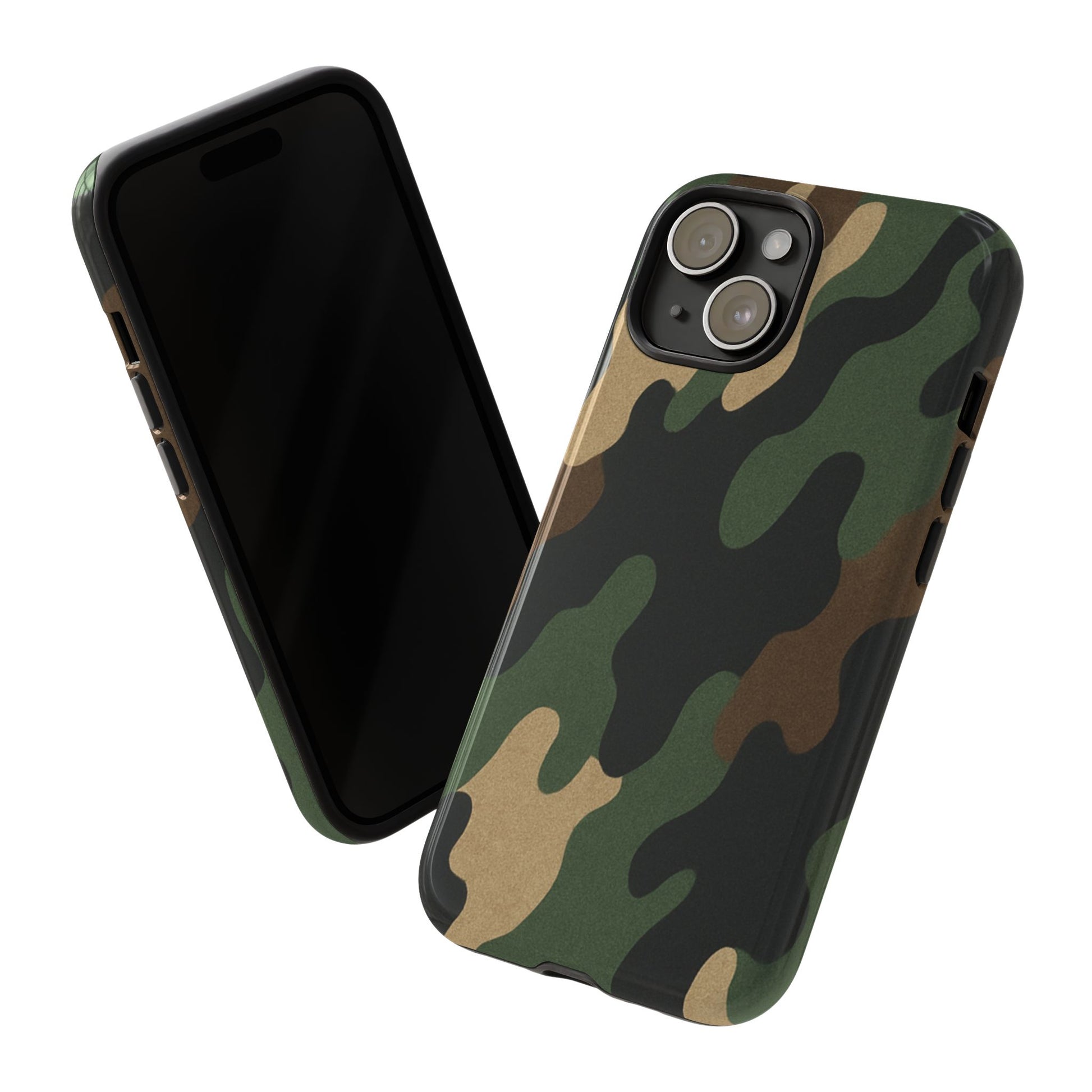 Rugged military green Printify camo tough phone case with reinforced edges and protective design for smartphones.