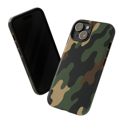 Rugged military green Printify camo tough phone case with reinforced edges and protective design for smartphones.