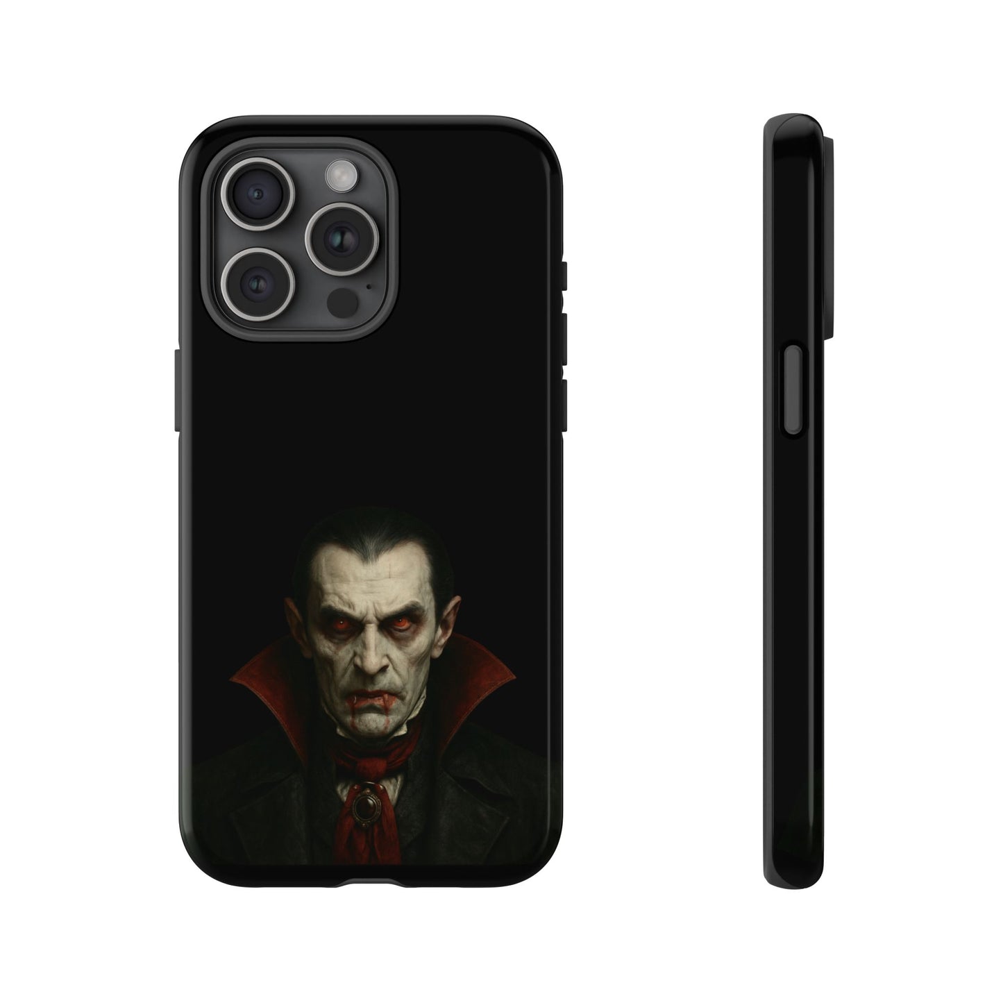 Gothic vampire portrait phone case for iPhone featuring Dracula horror design by Printify, with dark, spooky artwork.