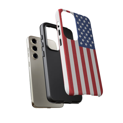 American flag tough phone case for iPhone, durable patriotic cover with bold flag design, made by Printify.