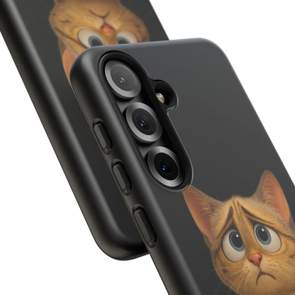 Cute sad kitty print phone case for iPhone, protective and stylish, featuring a sad cat design by Printify.