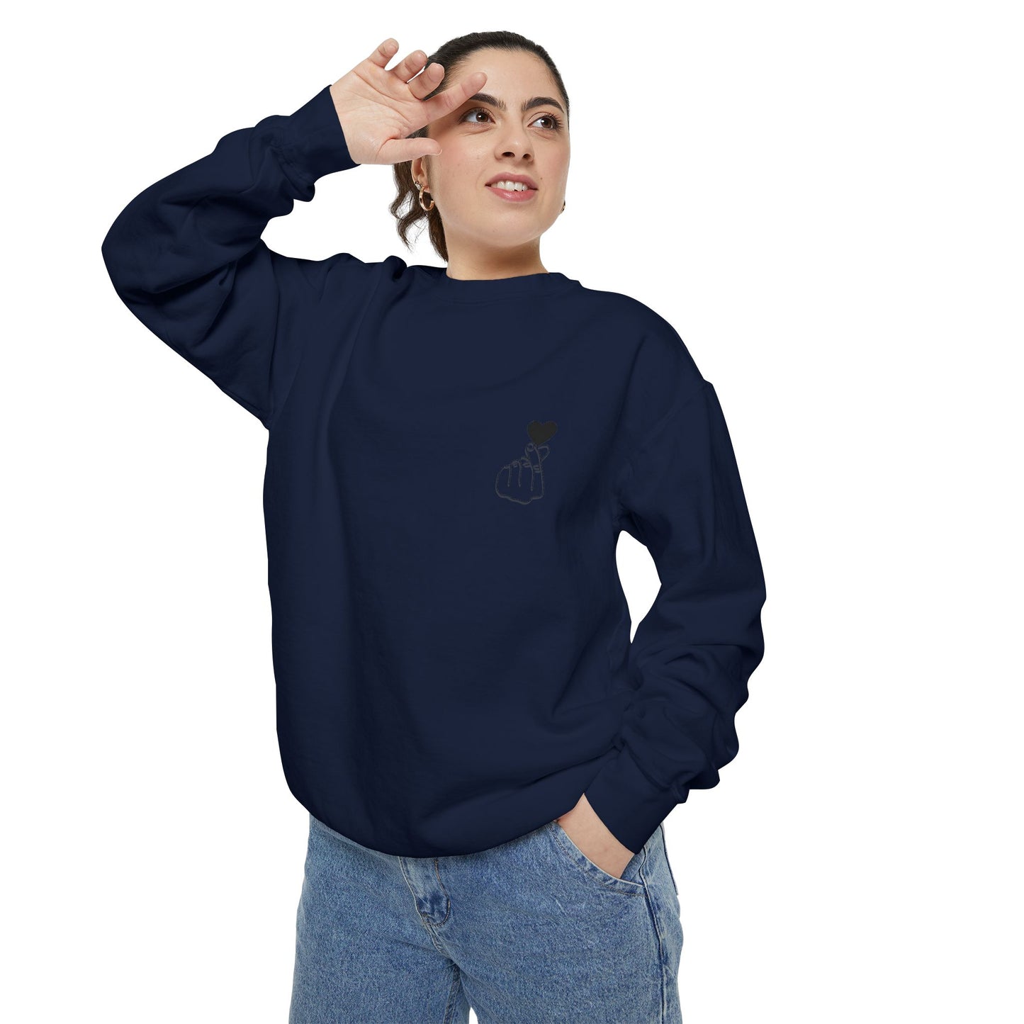 Unisex Garment-Dyed Sweatshirt with Heart Design - Cozy & Stylish
