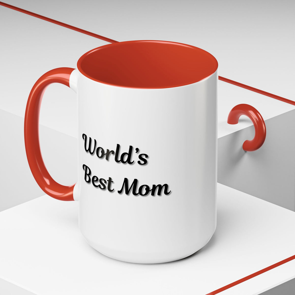 Black-Trim Ceramic Mug with "World's Best Mom" accent design, perfect for Mother's Day gift, by Printify.