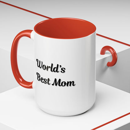 Black-Trim Ceramic Mug with "World's Best Mom" accent design, perfect for Mother's Day gift, by Printify.