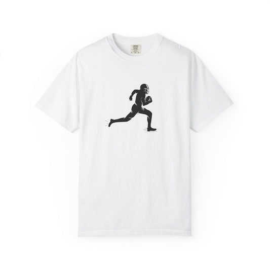 Unisex football player graphic T-shirt by Printify featuring a casual sports shirt with a dynamic football player design.