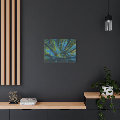 Forest Canopy Matte Canvas Wall Art — Upward View of Trees, Blue & Green Nature Print